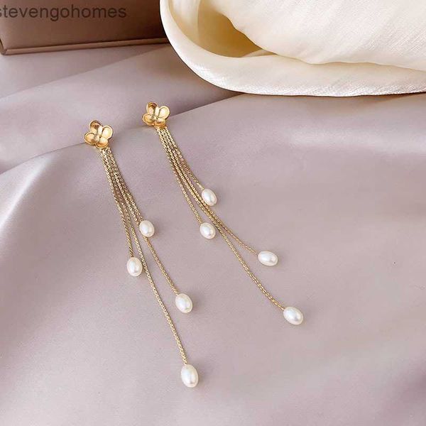 

needle south korea tassel s925 women's silver fashion net red versatile temperament simple personality earrings, Golden