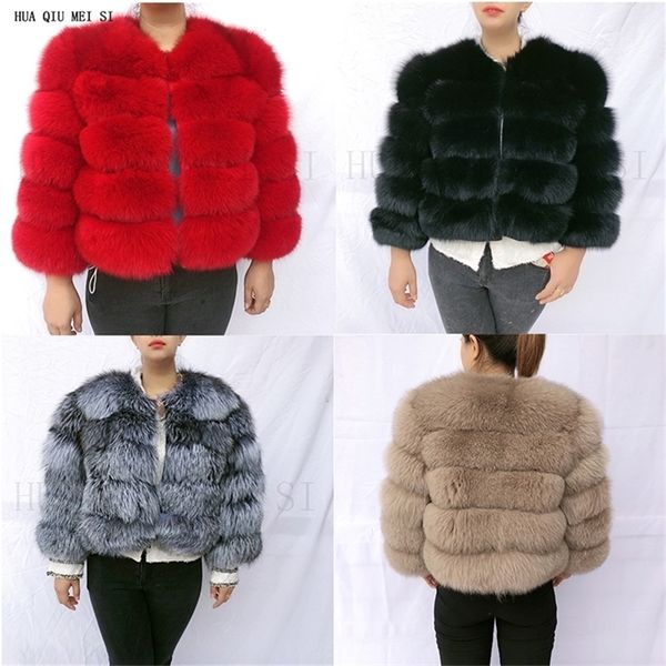 

20 women's winter coat quality natural jacket real fox fur coats y201012, Black