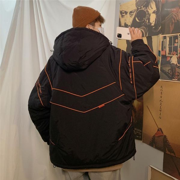 

2019 new large size japanese contrast color three-dimensional pocket hooded men's loose version casual cotton coat1, Black