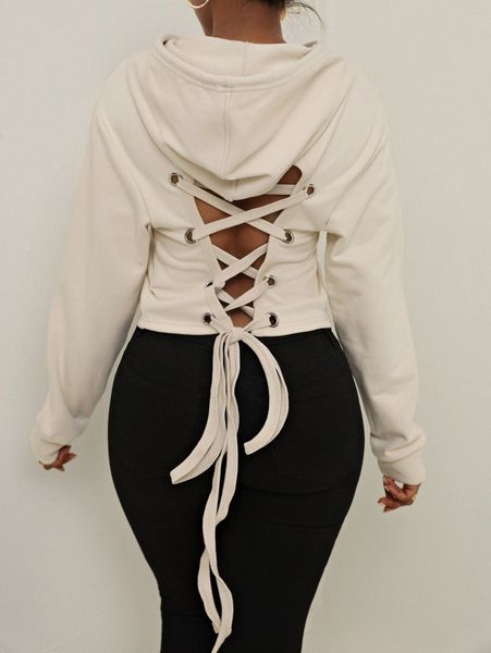 

sxy grommet lace up back drawstring hoodie u1il#, White;black