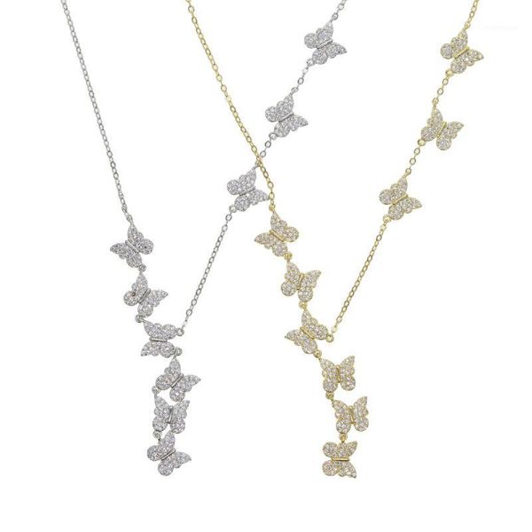 

chokers cute lovely charms micro pave cz butterfly pendants gold color fashion women girl elegance sweet jewelry necklaces1, Golden;silver
