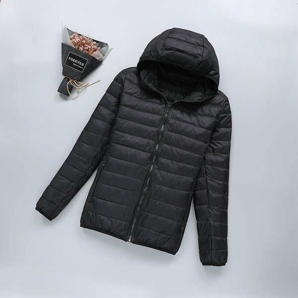 

2021 new ultra-light plus fine size women's light winter short with hood white down jacket outerwear female 1i6w, Black