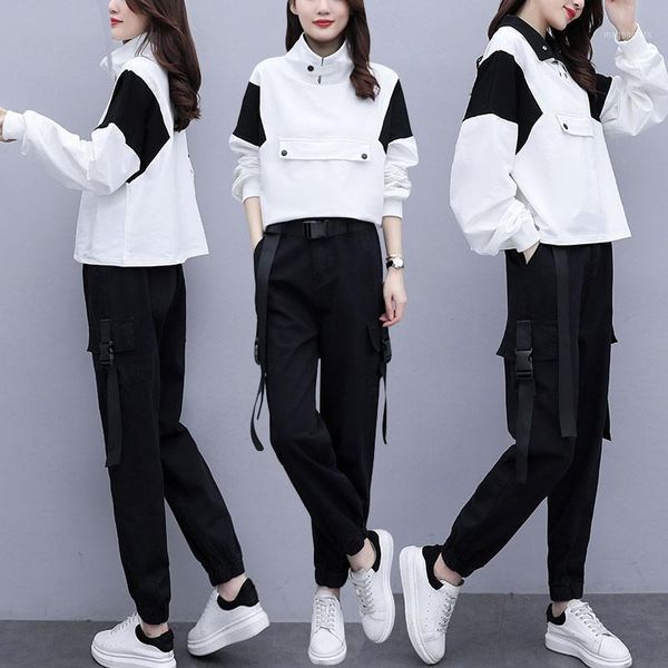 

woman suits casual two piece set female autumn sport costumes fashion survetement femme 2 piece1, Gray