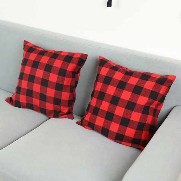 

christmas buffalo check plaid throw pillow covers cushion case for farmhouse home decor red and black 18 inch pillow case wholesale