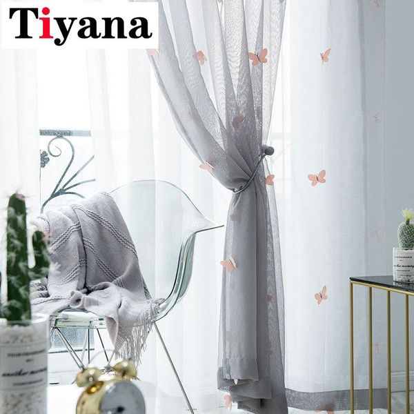 

curtain & drapes sheer curtains pink butterfly print tulle for living girl's room kitchen wedding decor window panel cortinas stereosco
