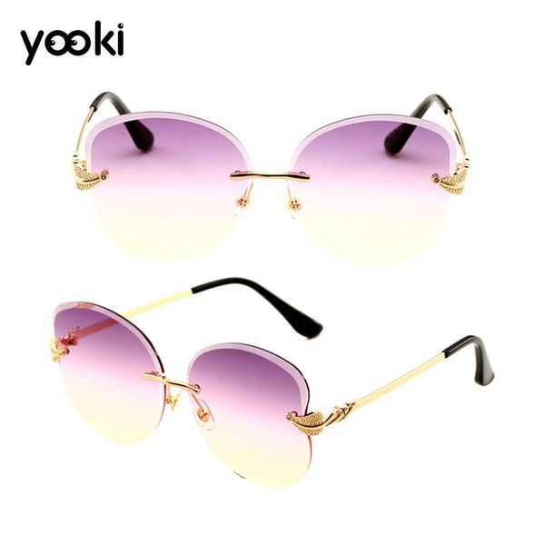

new women rimless sunglasses classic brand designer gradient sun glasses for women vintage round gafas oculos, White;black