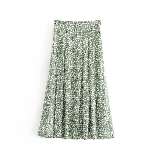 

2020 new arrival women holiday wind floral print split a line midi skirt faldas mujer lady side zipper casual chic skirts qun624 q1209, Black