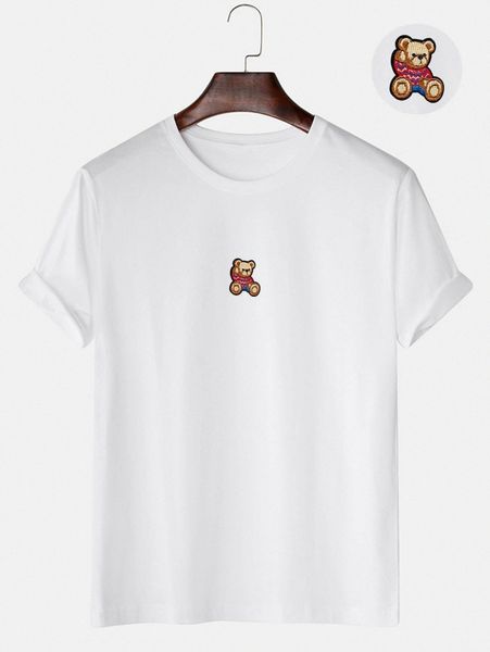 

men cartoon bear embroidered tee h3ef#, White;black