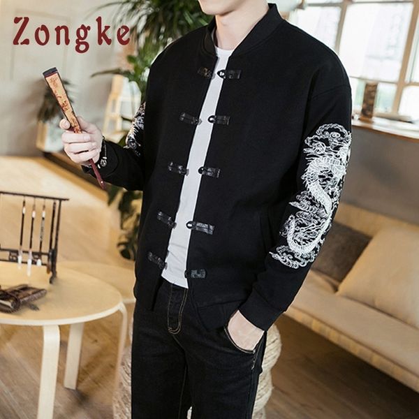 

zongke chinese dragon embroidery men jacket coat man hip hop streetwear men jacket coat bomber jacket men clothes autumn lj201013, Black;brown