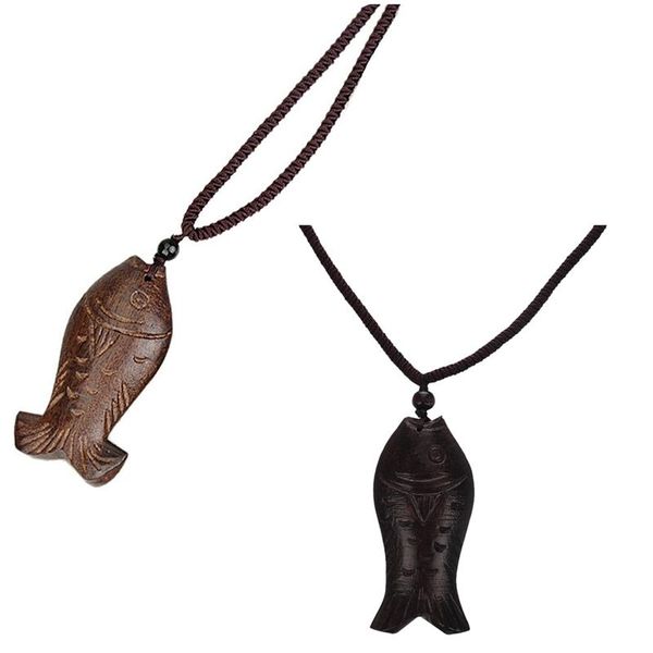 

chains necklace wood lucky fish pendant brown, Silver