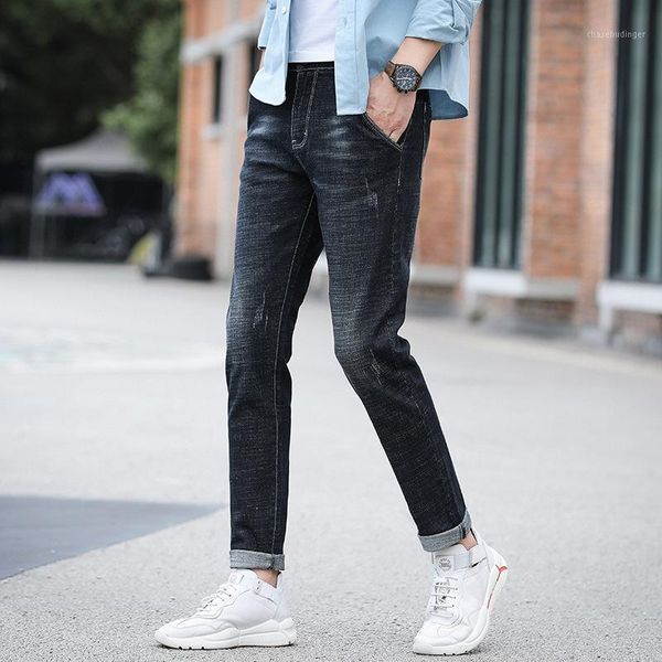 

2019 spring and autumn new men's slim jeans stretch pants1, Blue