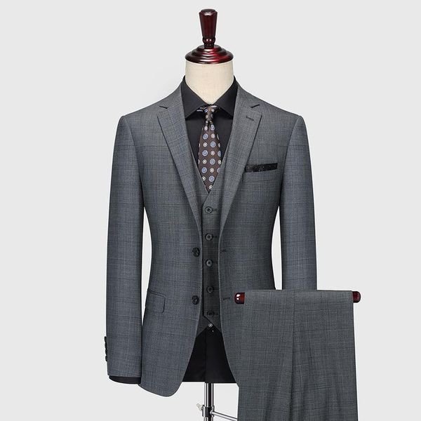 

men's suits & blazers 100% wool grey plaid slim fit wedding groom formal set plus size 58 retro style gentleman business man we, White;black