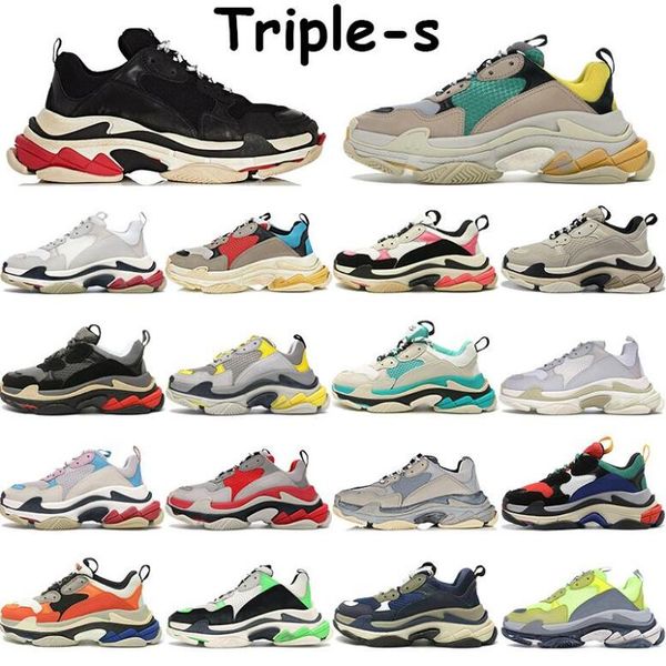 

triple s men women casual shoes platform sneakers cream yellow red beige grey triple black navy white purple multi color chaussures trainers