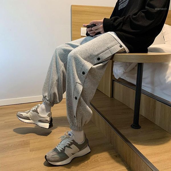 

breasted pants men's fall korean trend large size loose all-matching track sweatpants teenagers student casual trousers1, Black