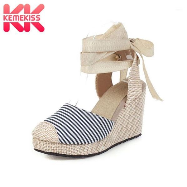 

kemekiss summer wedges women shoes thick high heels sandals ankle strap round toe sandals casual shoes mixed color size 34-431, Black