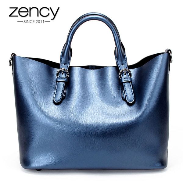 

zency 100% genuine leather soft skin fashion women handbag luxury gold silver tote bag female messenger crossbody purse elegant