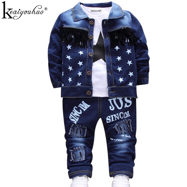 

children clothing autumn winter boys sport suit baby boys clothes boys sets kids clothes denim jacket+t-shirt+jeans outfits lj201203, White