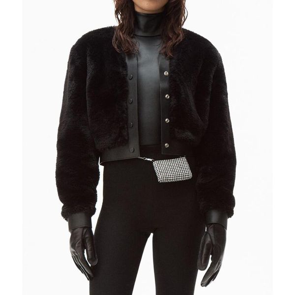 

thicken 11.25 autumn winter temperament short jacket coat women v-neck single breasted fashion keep warm outerwear, Black;brown