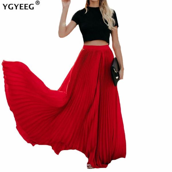 

ygyeeg womens vintage asymmetry pleated skirts long maxi black female casual high waist elascity party autumn spring plus size