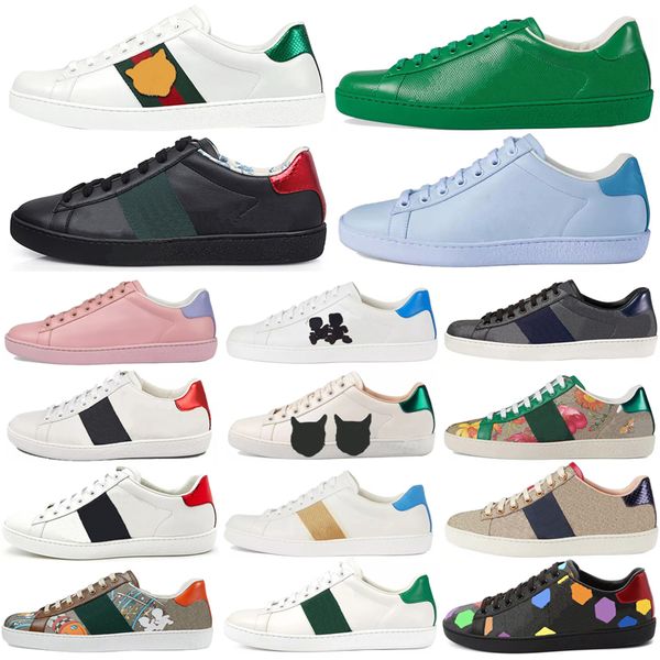 

2021 luxurys designers shoes men women sneaker casual shoes snake chaussures leather sneakers ace bee embroidery shoe 36-4 h8gj#, Black