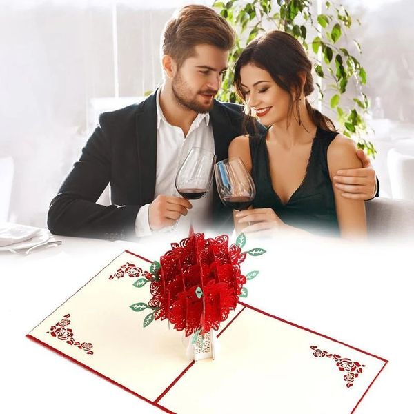 Amor cartões pop-up 3d cartões postais de presente de dia dos namorados com adesivos de envelope convite de casamento cartões aniversário para ela