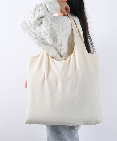 

supermarket grocery shopping large-capacity bag portable folding eco friendly zipper soft tote white blank canvas bag