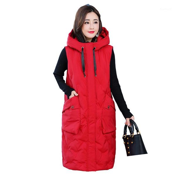 

retrieve winter vest women vest 2019 new female mouwloos jacket hooded warm long thicken warm overknee cats jas y071, Black;white