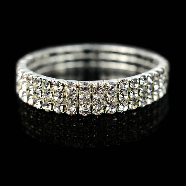 

styles woman crystal rhinestone stretch bracelet 5 bangle wristband elastic wedding bridal jewelry, Golden;silver