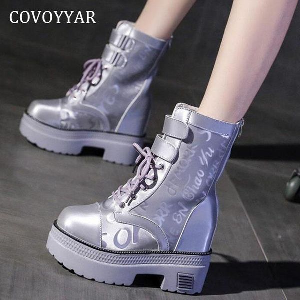 

boots covoyyar 2021 fashion platform women sneakers autumn winter height increasing shoes woman wbs4096, Black