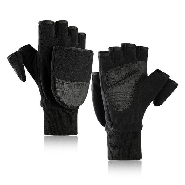 

five fingers gloves winter selling thick warm guantes men' outdoor pography solid color patchwork half finger mittens, Blue;gray