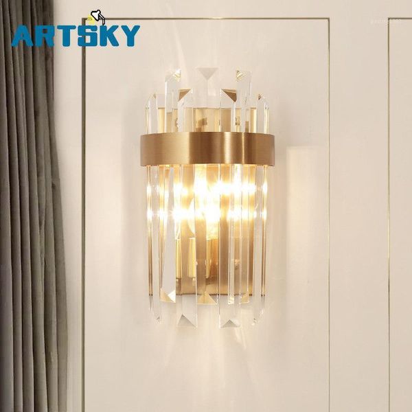 

single light led wall sconces lighting ac90-260v bedroom gold crystal wall lamp1