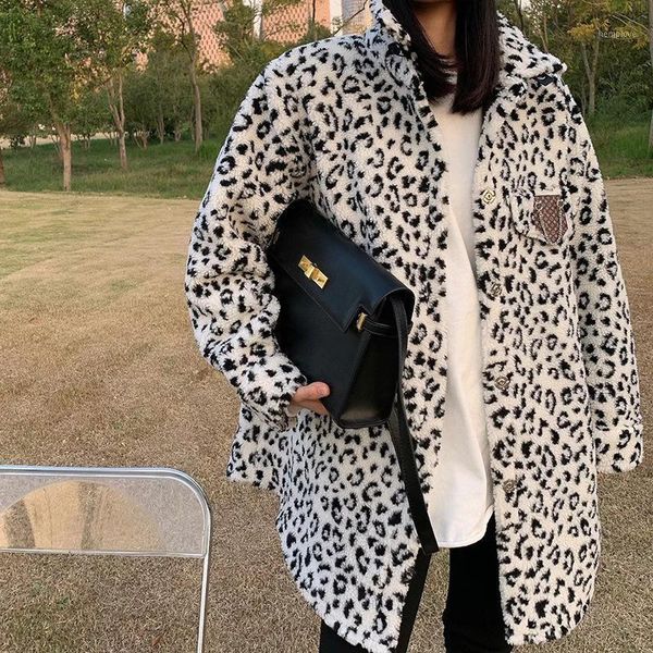 

winter 2020 new women's leopard spotted fur coat fashionable warm thickened jacket1, Black