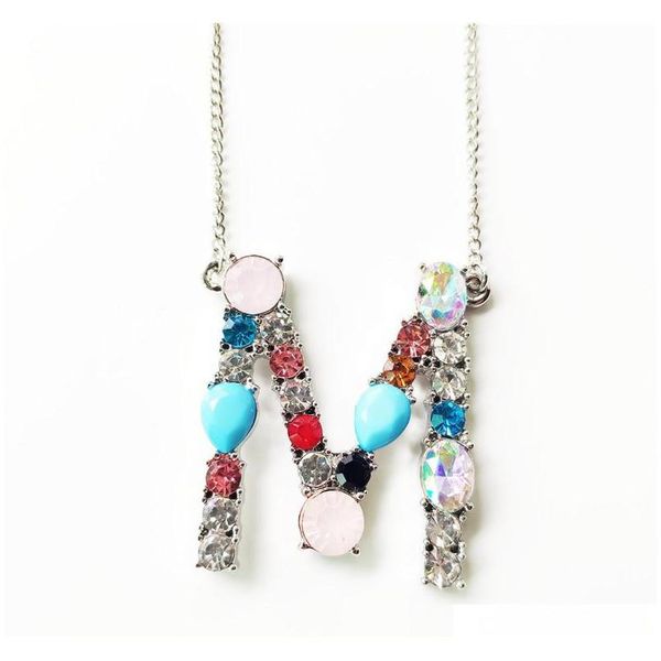

new fashion english letters necklaces for women men colorful cz pave 26pcs initial letter necklace boho name necklaces zf uboan, Silver