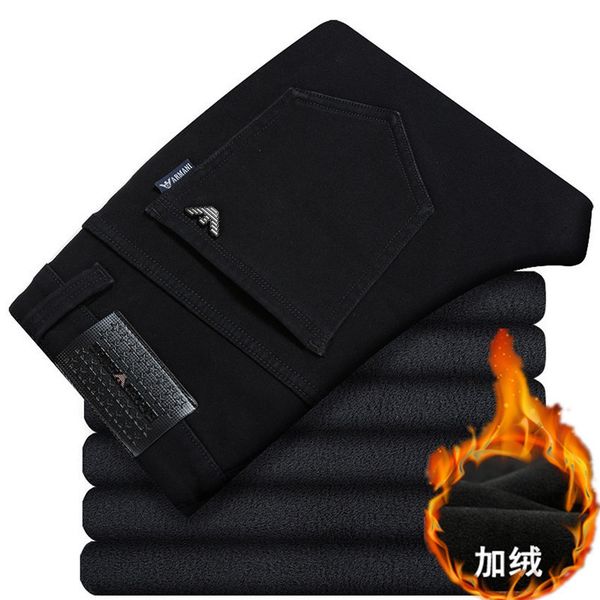 

winter new men's breech breeches fit business jeans fashion thicken denim man wool strain italy eagle makes pants, Blue