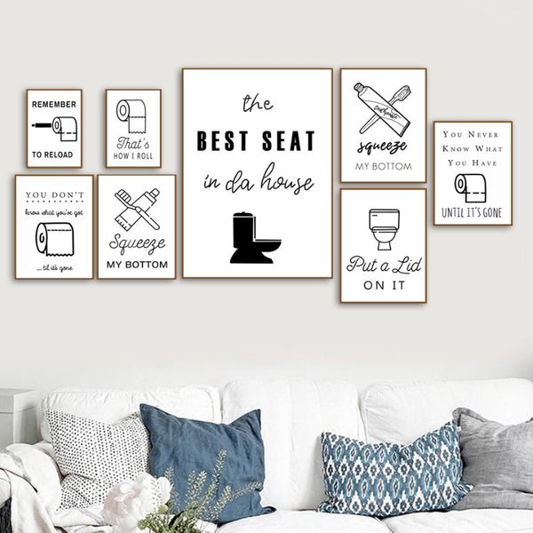

paintings toilet paper toothpaste toothbrush quotes wall art canvas painting nordic posters and prints pictures for washroom wc decor