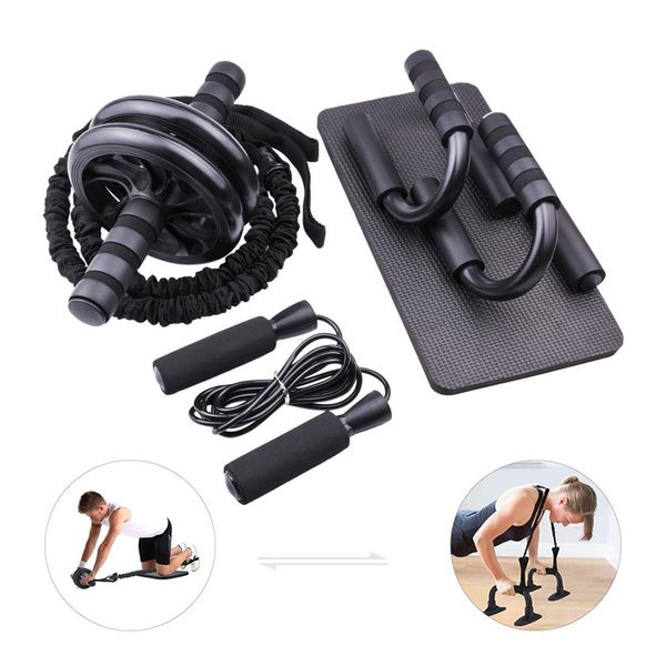 

5-in-1 ab wheel roller kit spring exerciser abdominal wheel with push-up bar knee pad portable equipment for home exercise muscle strength