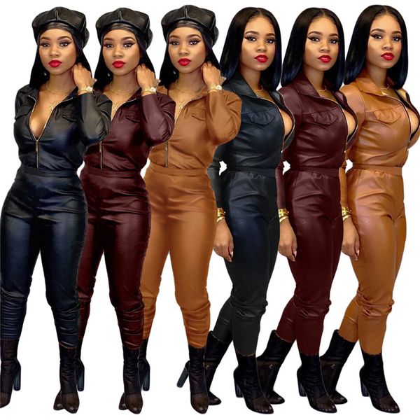 

fashion leather cardigan longsleeves 2 piece pants set fashion wear set leather suit, White