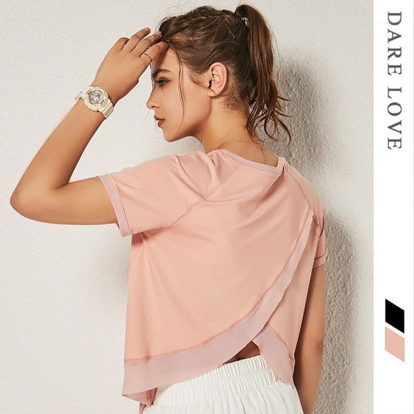 

women yoga shirts summer loose gym workout vest fitness clothes sport workout running t shirts lady activewear1, White;red