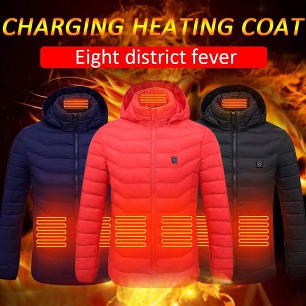 

outdoor t-shirts 8 heated zones vest women men electric jacket winter heating hooded thermal warmer camping hiking coat, Gray;blue