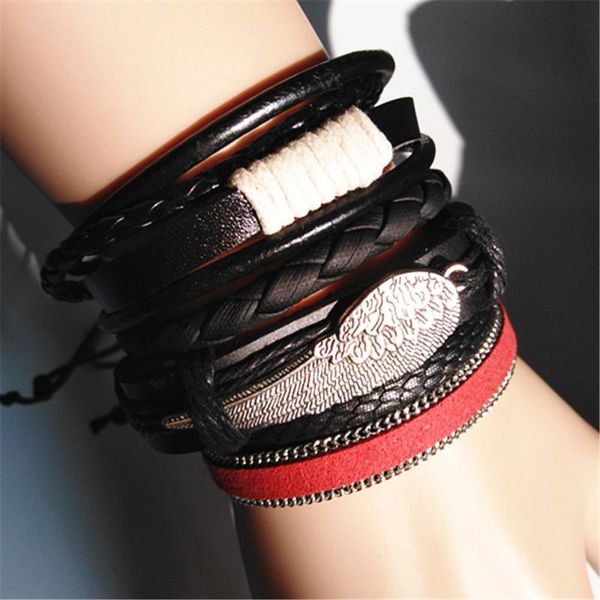 

charm bracelets wing red chain handmade wrap woven black rivet fashion male infinity jewelry guitar feather leather men women, Golden;silver