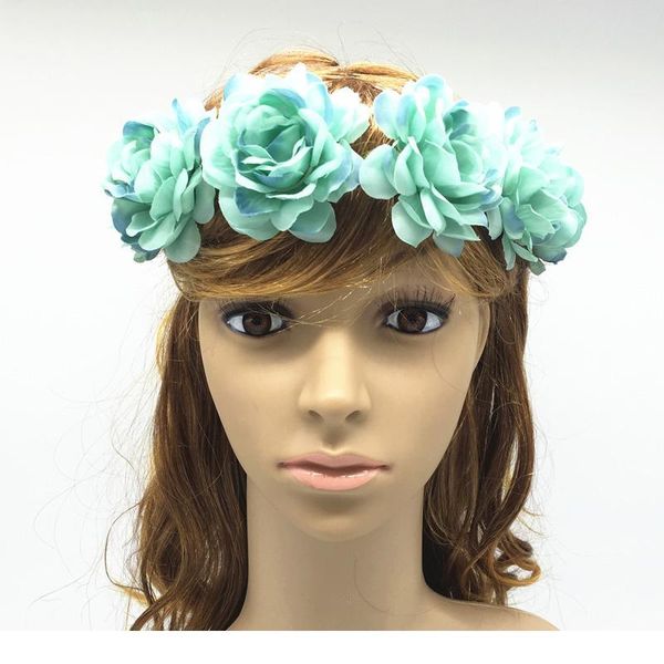 

wholesale flower headbands woman girl hair accessories bridal wedding rose flower crown flower wreath elastic headdress qylnju