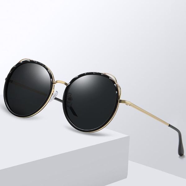 

sunglasses 2021 women round frame polarized purple travel metal sun glasses color film personality luxury shades 144, White;black