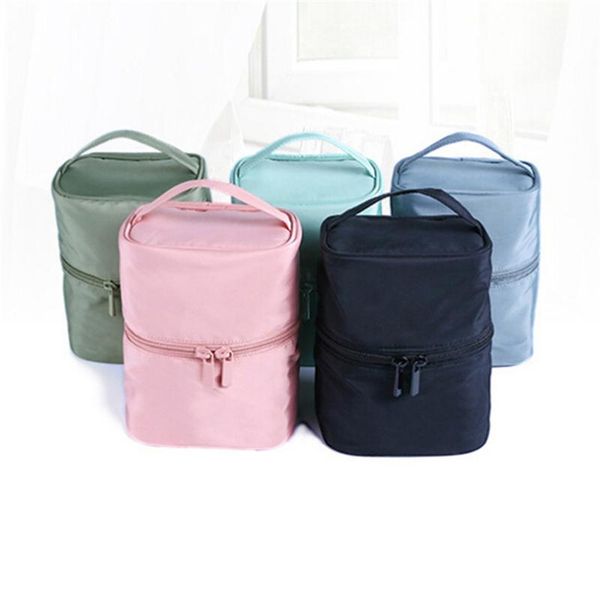 

2020 solid cosmetic bag cylinder toiletry bag women travel makeup pouch handbags case zipper fashion lkeep