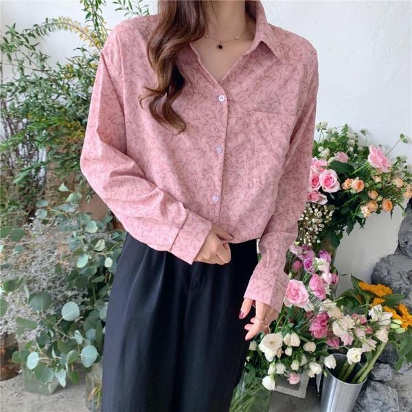 

women's blouses & shirts 2021 arrival pink floral women chiffon blouse office lady elegance long sleeve buttons shirt korean style t09, White