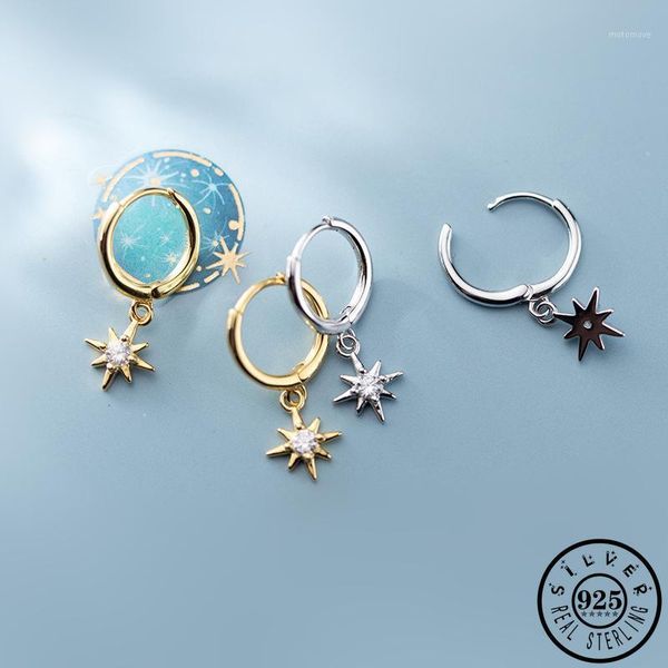 

hoop & huggie 925 sterling silver cubic zircon gold color star statement round circle ear ring earings cz hoops earrings for women1, Golden;silver