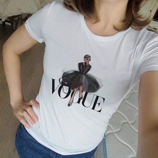 

new vogue письмо печатная мода вадим летний коротким рукавом случайные шеиные топы harajuku trend стиль o орец блузка женщины, White