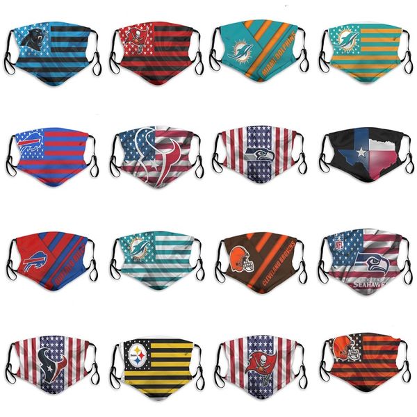 

2021 new fashion designer dust face mask men women football team panthers seahawks dolphins buccaneers steelers texans reusable masks