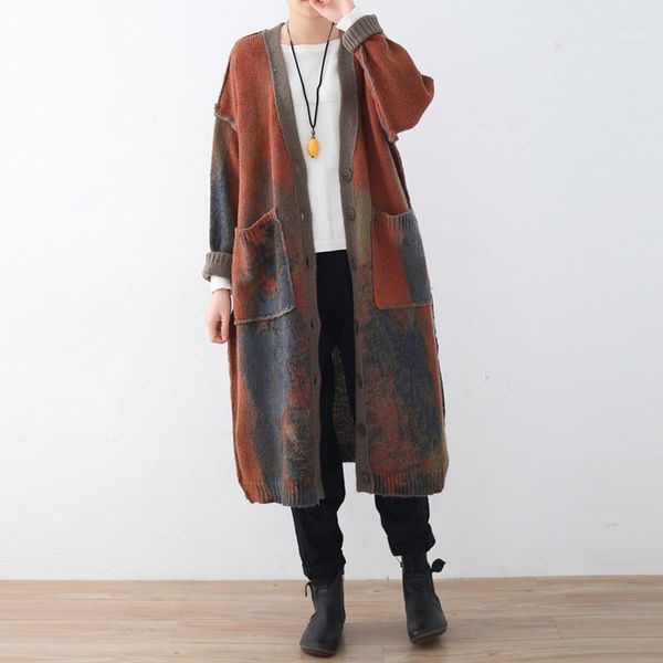 

johnature women wool sweaters vintage print floral coat knitted bat sleeve cardigan 2020 fall winter new plus size women sweater1, White