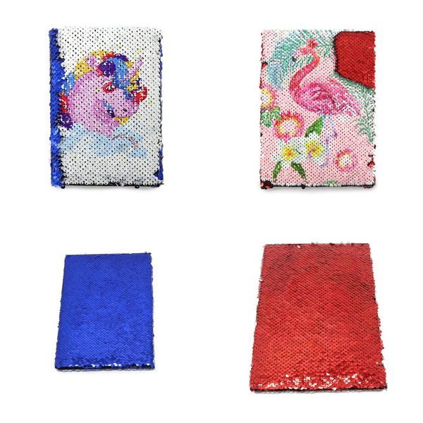 

a5 sublimation blank notepad flipping mermaid sequin notes pad students school office notepads unicorn flamingo red blue rectangle 15 8ex g, Purple;pink
