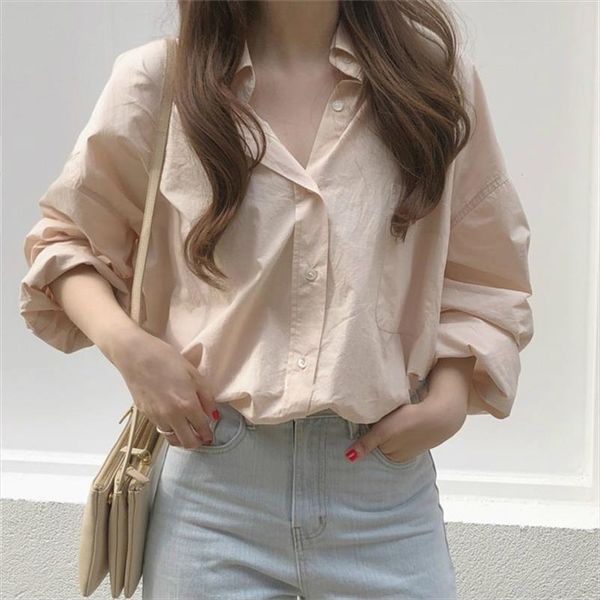

hzirip pink streetwear chic fashion new gentle office lady 2020 elegance women basic all match comfortable brief solid shirts, White